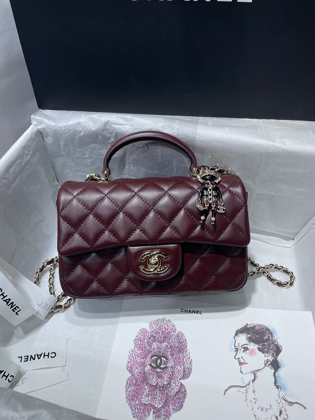 CC original lambskin top handle flap bag AS2431 bordeaux