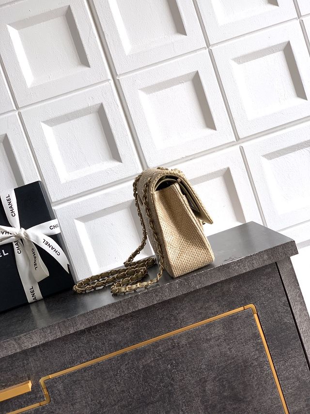 CC original straw medium flap bag A01112 apricot