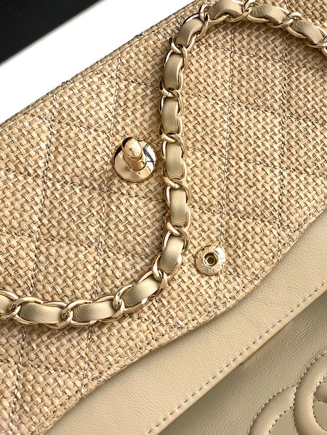 CC original straw medium flap bag A01112 apricot