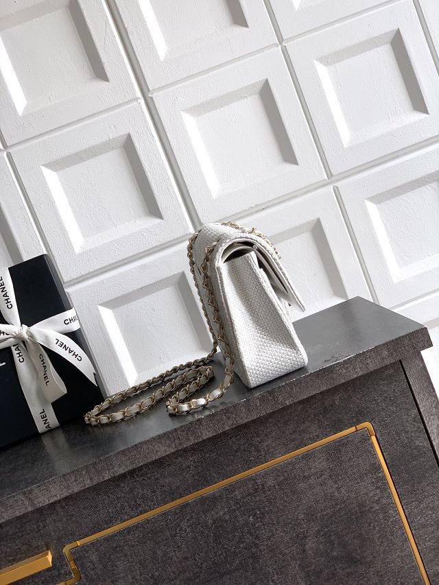 CC original straw medium flap bag A01112 white