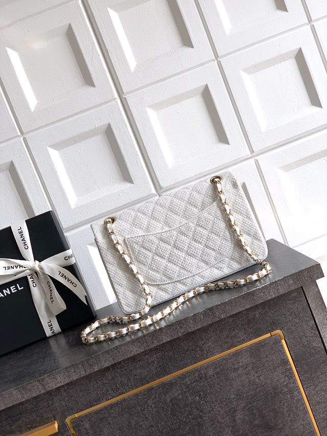 CC original straw medium flap bag A01112 white