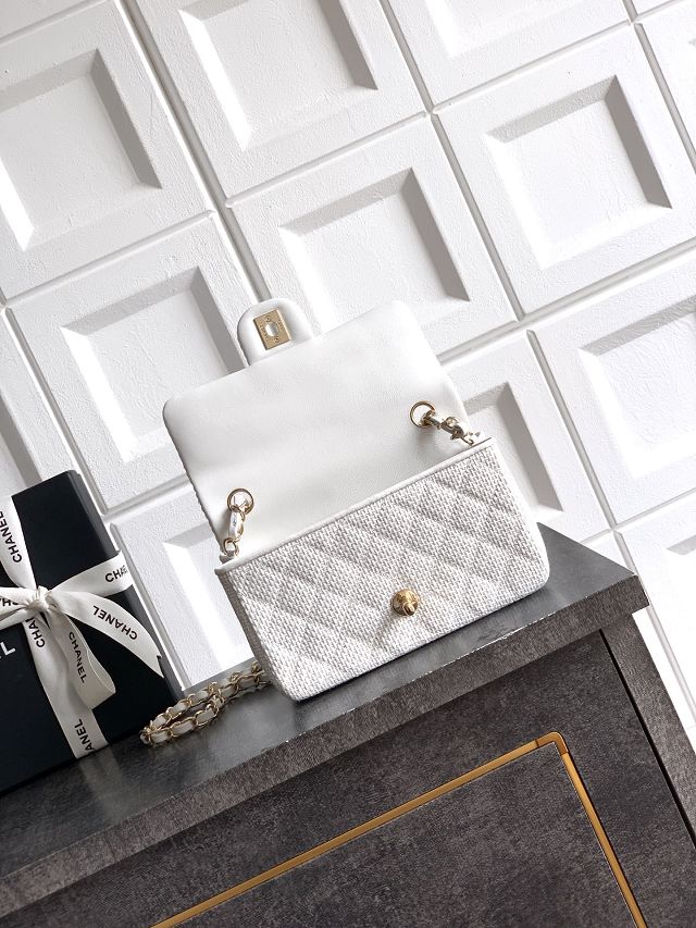 CC original straw mini flap bag A69900 white