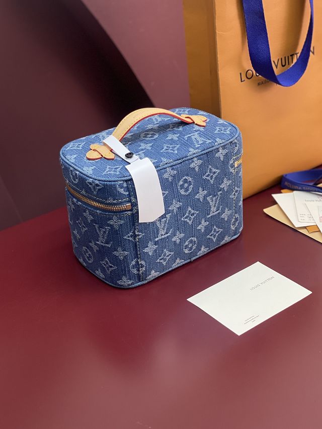 Louis vuitton original denim mini nice cosmetic case M27946 blue