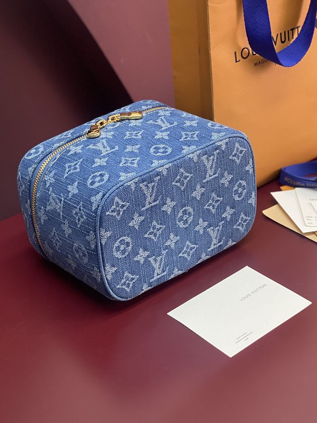 Louis vuitton original denim mini nice cosmetic case M27946 blue