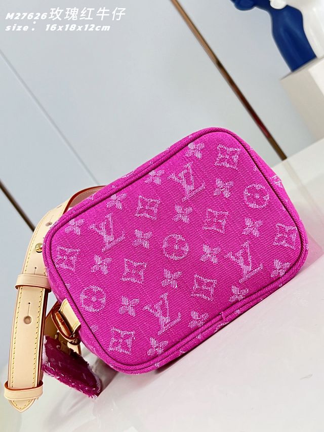 Louis vuitton original denim all in BB handbag M27626 fuchsia