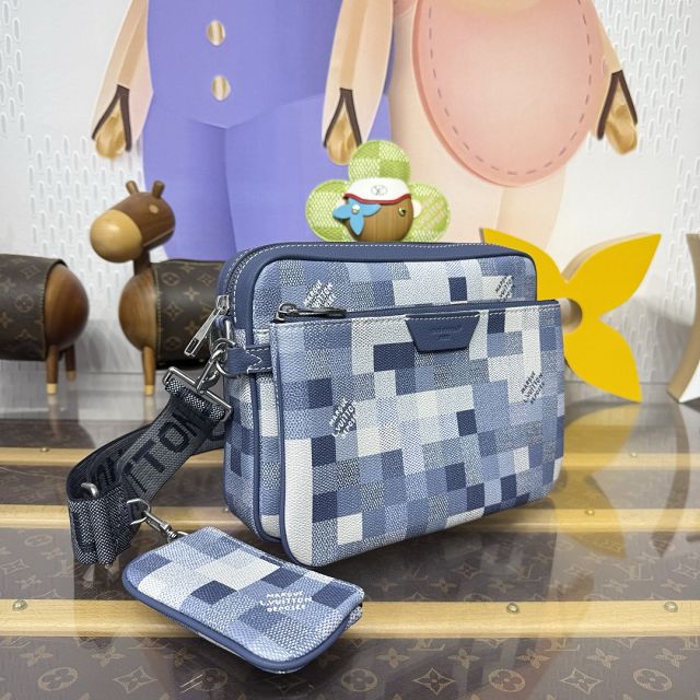 Louis vuitton original denim trio messenger bag M28601 blue