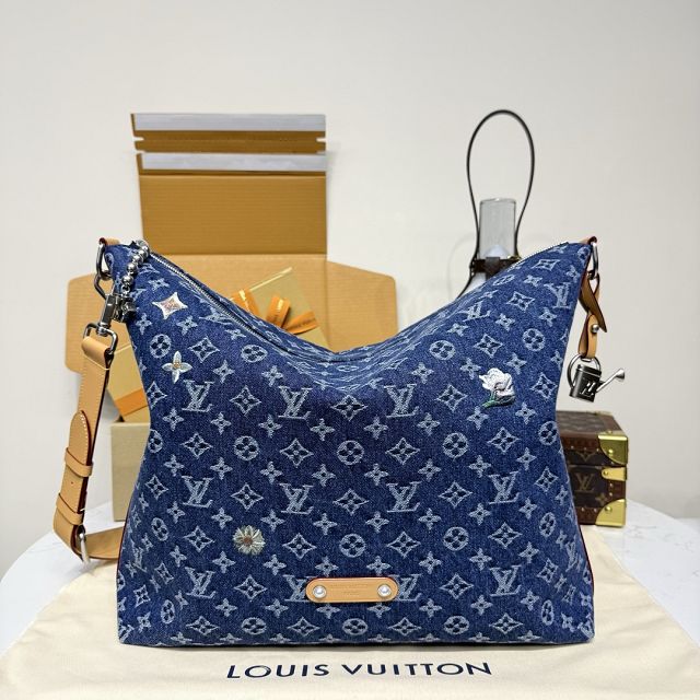 Louis vuitton original denim vagabond hobo m27555 blue