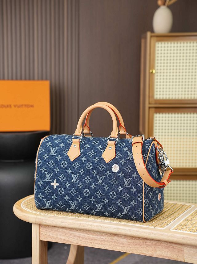 Louis vuitton original denim speedy soft 30 M27556 blue