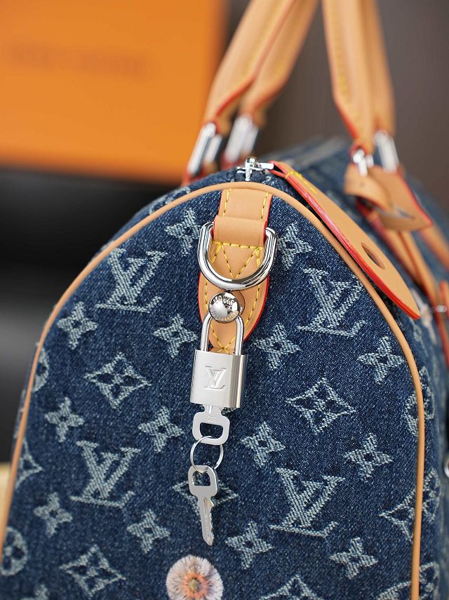 Louis vuitton original denim speedy soft 30 M27556 blue