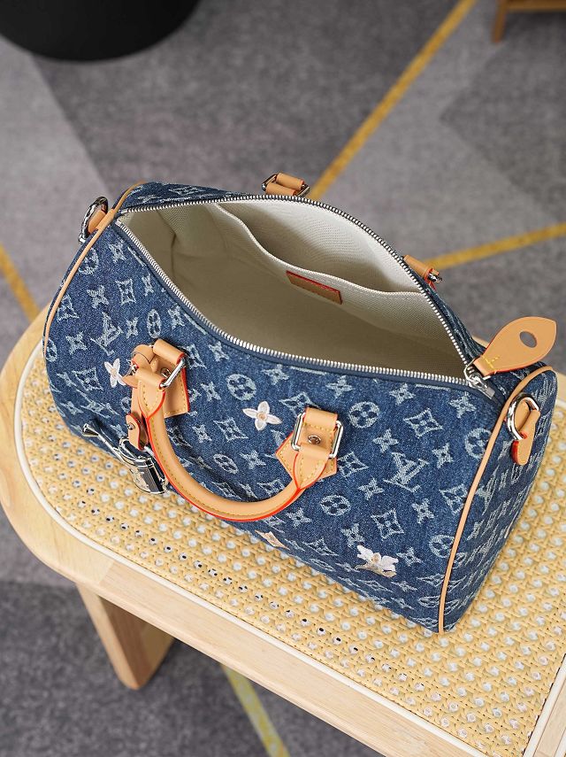 Louis vuitton original denim speedy soft 30 M27556 blue