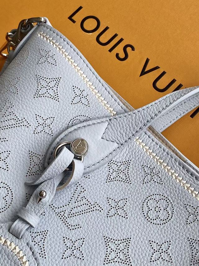 Louis vuitton original mahina calfskin blossom pm tote M29375 blue