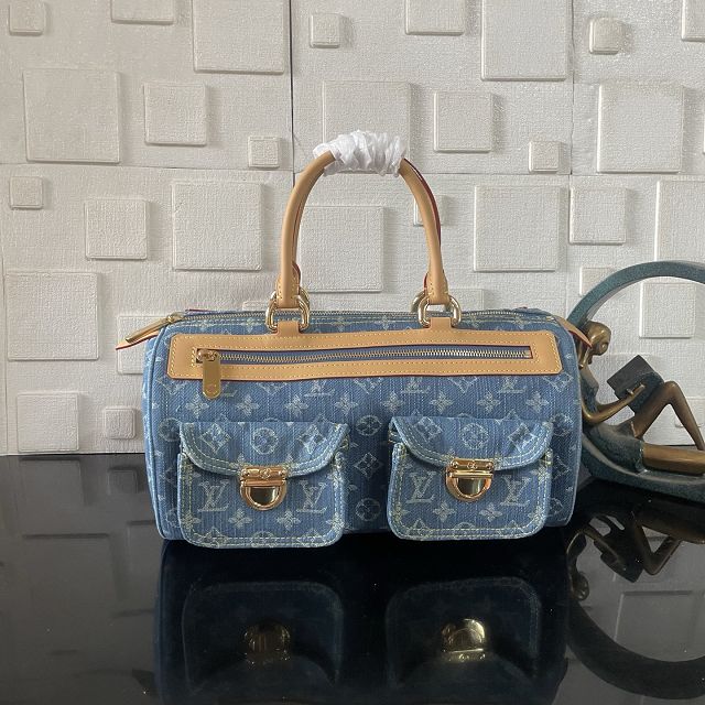 Louis vuitton original monogram denim top handle bag M95019 blue