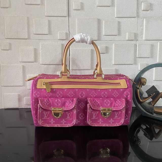 Louis vuitton original monogram denim top handle bag M95214 fuchsia