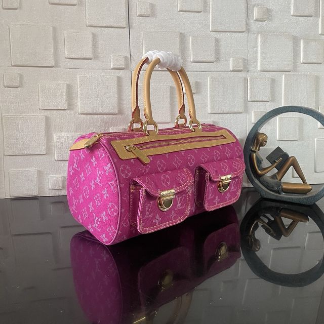 Louis vuitton original monogram denim top handle bag M95214 fuchsia