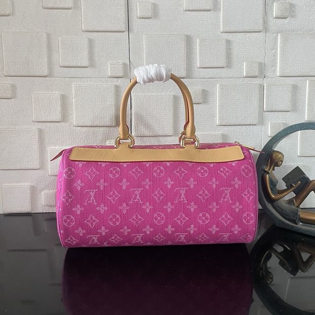 Louis vuitton original monogram denim top handle bag M95214 fuchsia