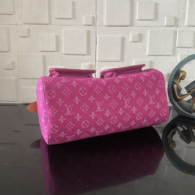 Louis vuitton original monogram denim top handle bag M95214 fuchsia