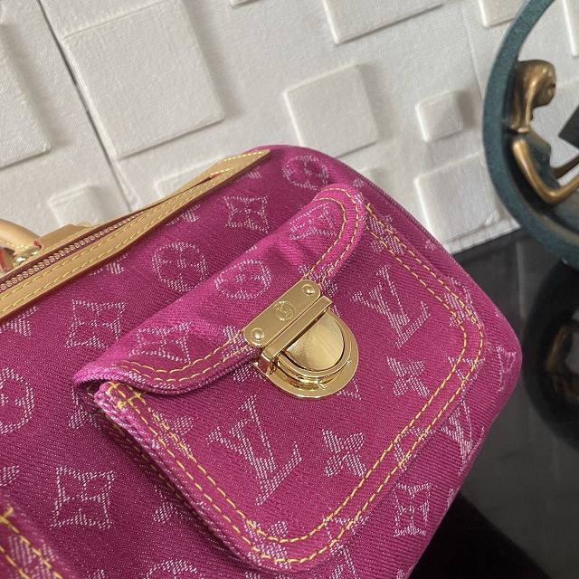 Louis vuitton original monogram denim top handle bag M95214 fuchsia