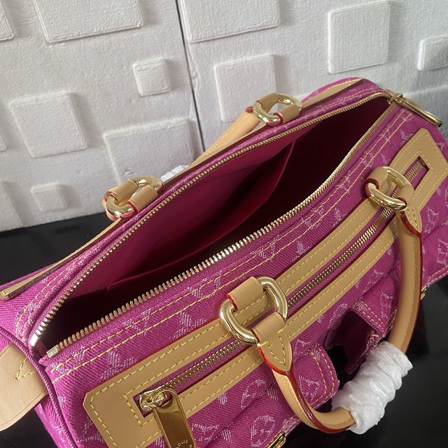 Louis vuitton original monogram denim top handle bag M95214 fuchsia