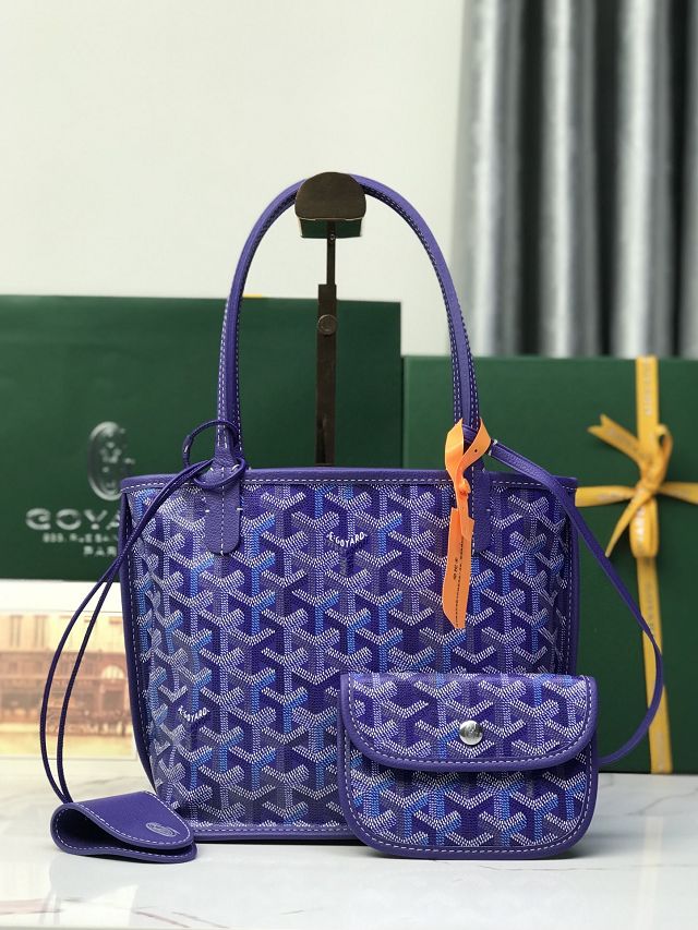 Goyard original calfskin&canvas reversible anjou mini bag GY0086 blueberry purple