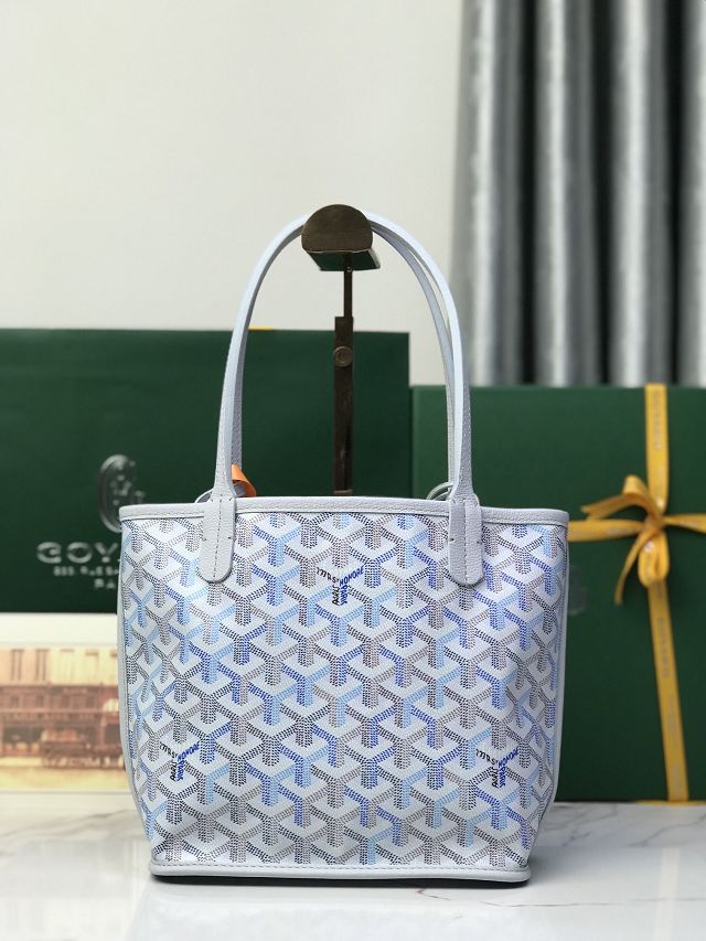 Goyard original calfskin&canvas reversible anjou mini bag GY0086 polar blue