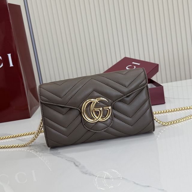 GG original calfskin marmont wallet on chain 837745 dark brown