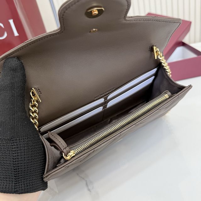 GG original calfskin marmont wallet on chain 837745 dark brown