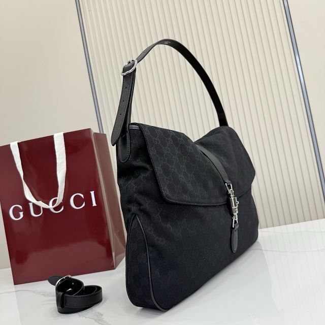 GG original canvas jackie flap large crossbody bag A005ZI black
