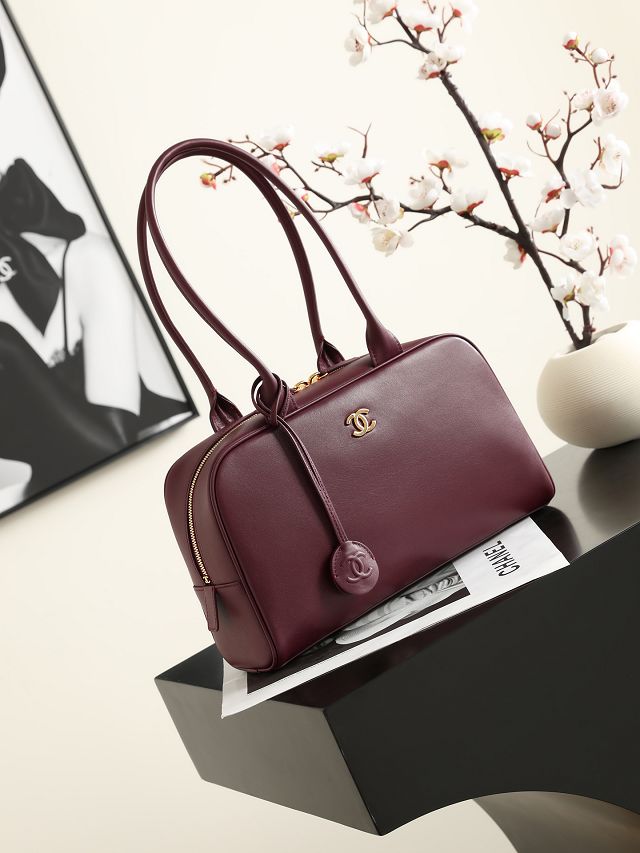 CC calfskin medium bowling bag AS6580 bordeaux