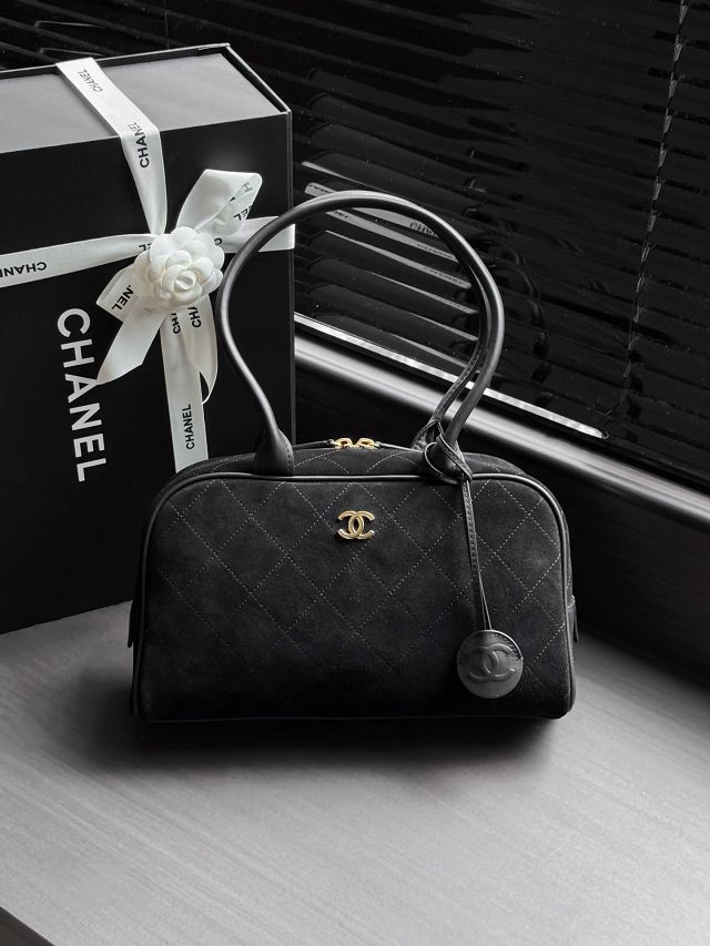 CC suede calfskin medium bowling bag AS6580 black