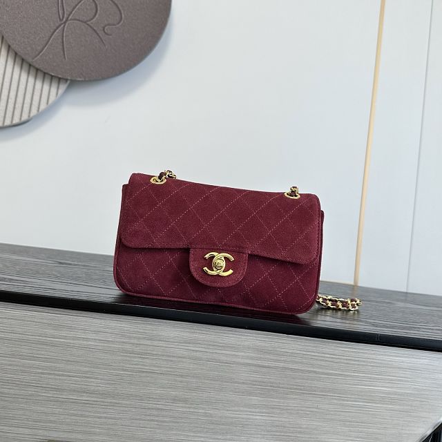CC suede calfskin mini flap bag AS6626 bordeaux