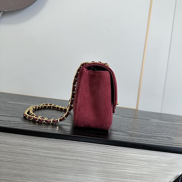 CC suede calfskin mini flap bag AS6626 bordeaux