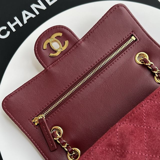 CC suede calfskin mini flap bag AS6626 bordeaux