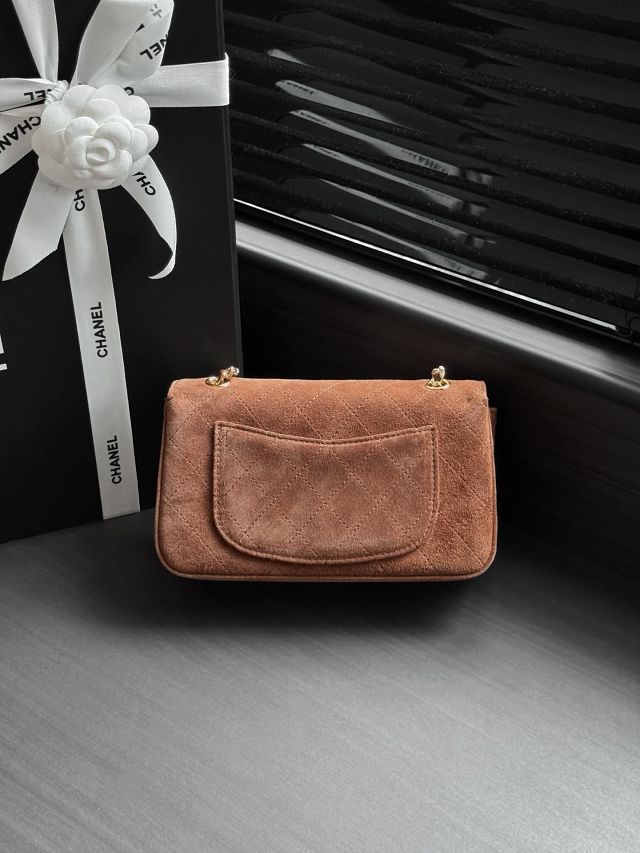 CC suede calfskin mini flap bag AS6626 brown