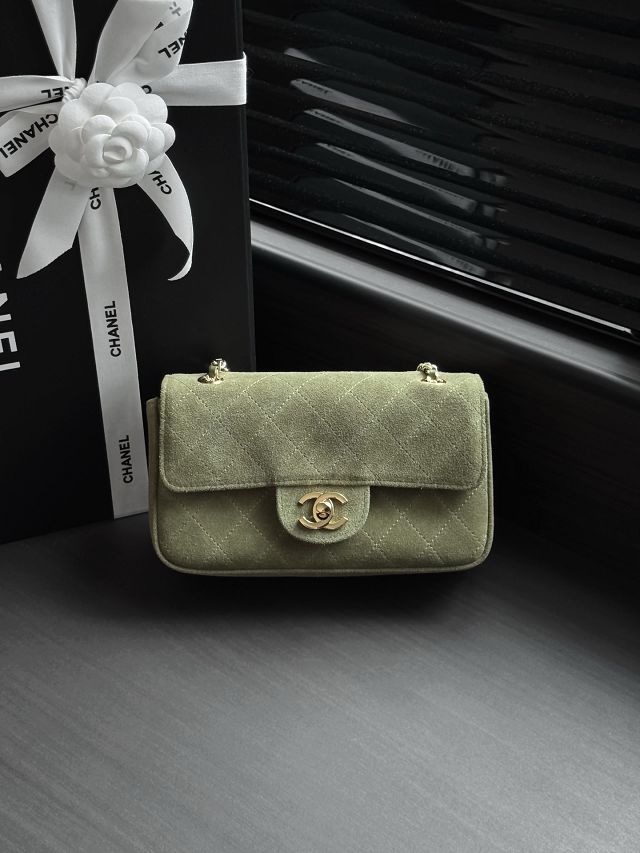 CC suede calfskin mini flap bag AS6626 green