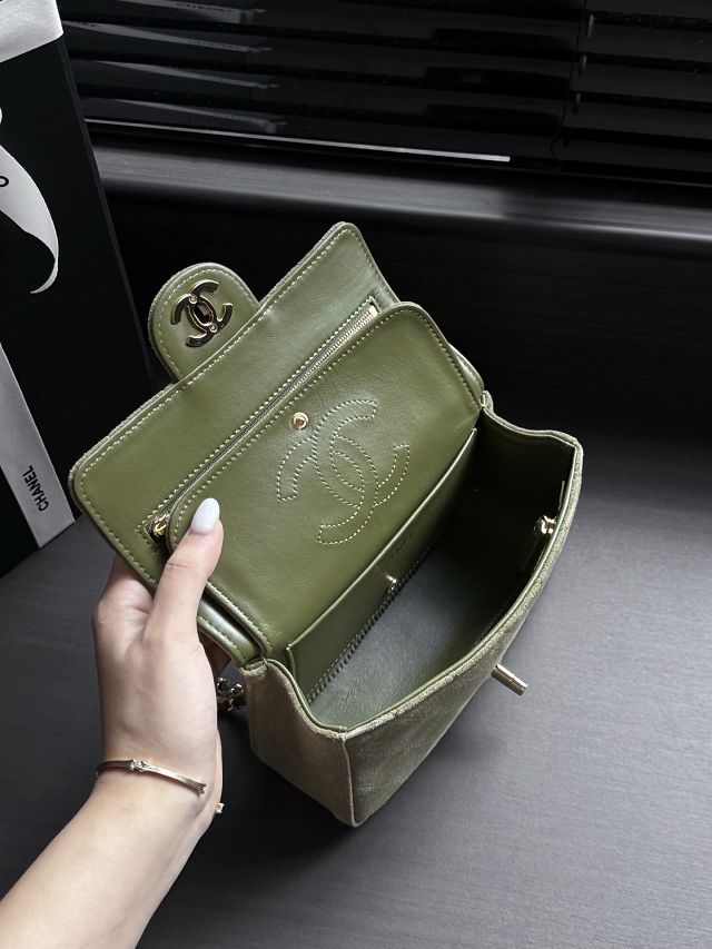 CC suede calfskin mini flap bag AS6626 green