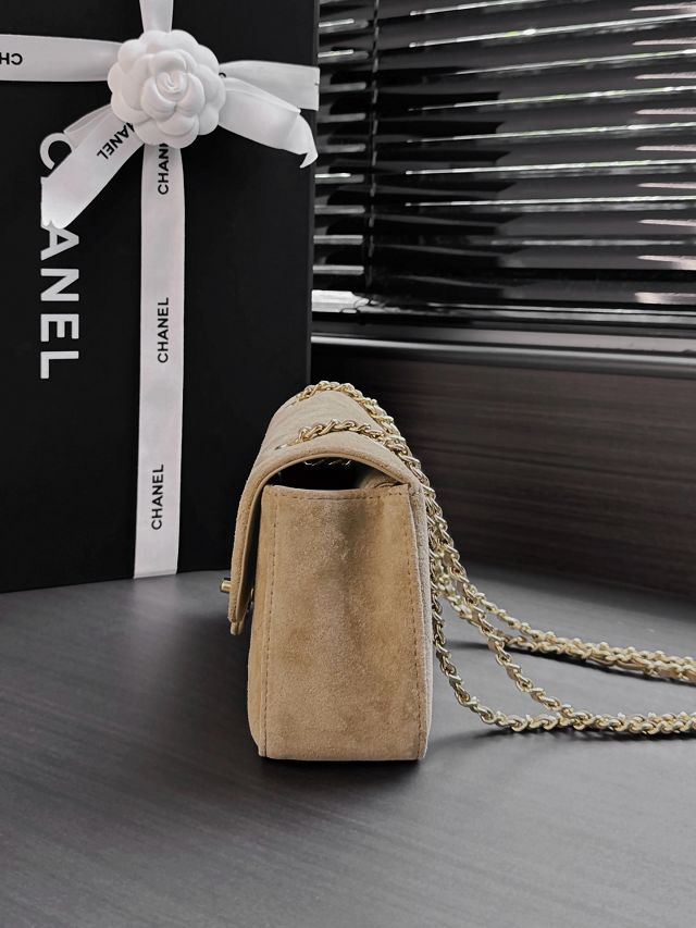 CC suede calfskin mini flap bag AS6626 light brown