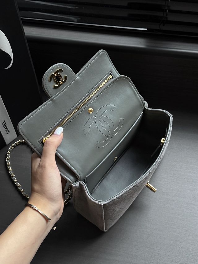 CC suede calfskin mini flap bag AS6626  grey