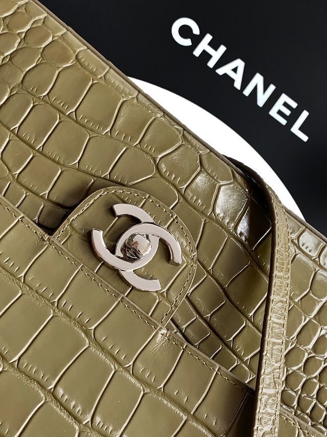CC crocodile calfskin maxi flap bag AS6231 green