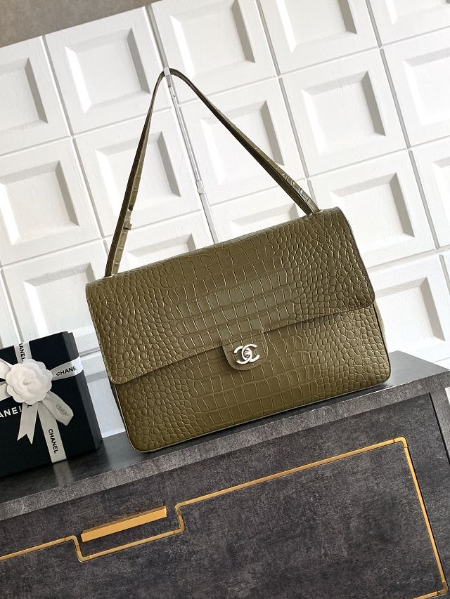 CC crocodile calfskin maxi flap bag AS6233 green