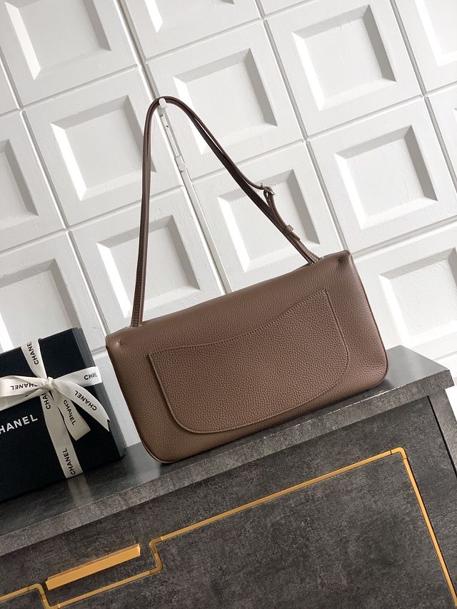 CC grained calfskin maxi flap bag AS6231 light brown