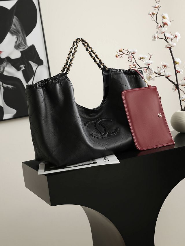 CC lambskin large shopping bag AS6475 black