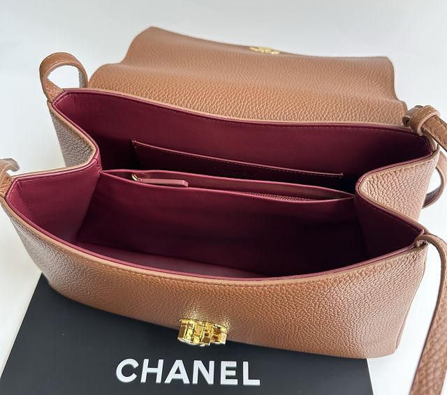 CC grained calfskin maxi flap bag AS6482 brown