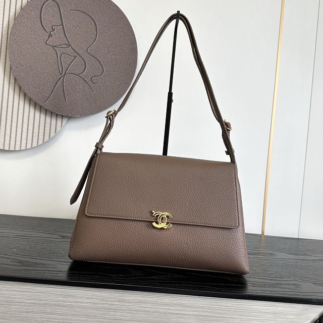 CC grained calfskin maxi flap bag AS6482 light brown