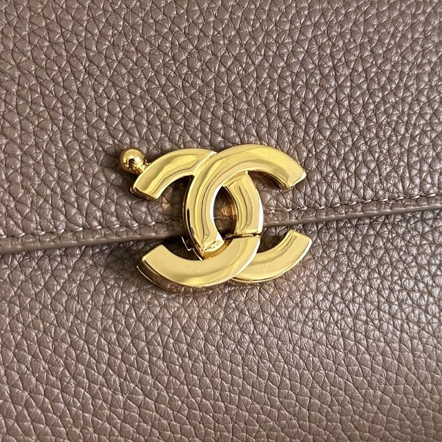 CC grained calfskin maxi flap bag AS6482 light brown