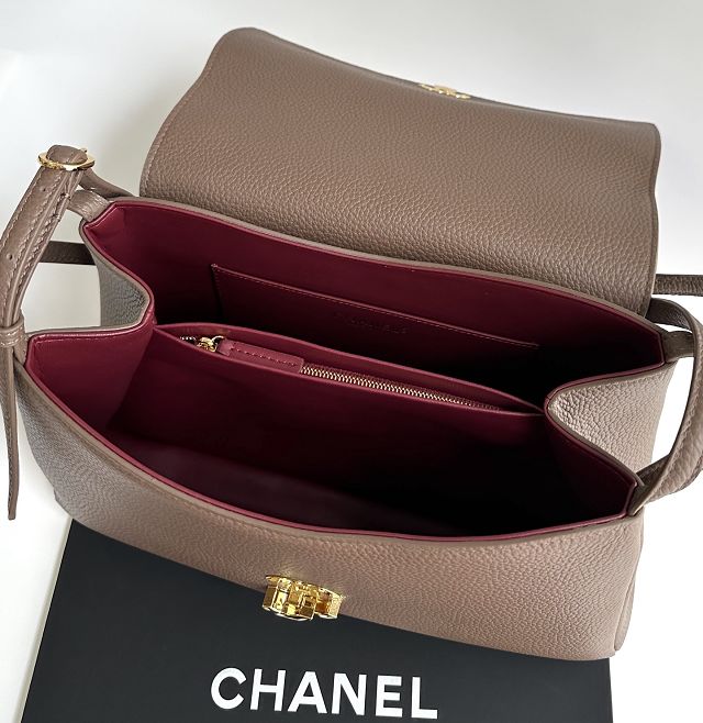 CC grained calfskin maxi flap bag AS6482 light brown