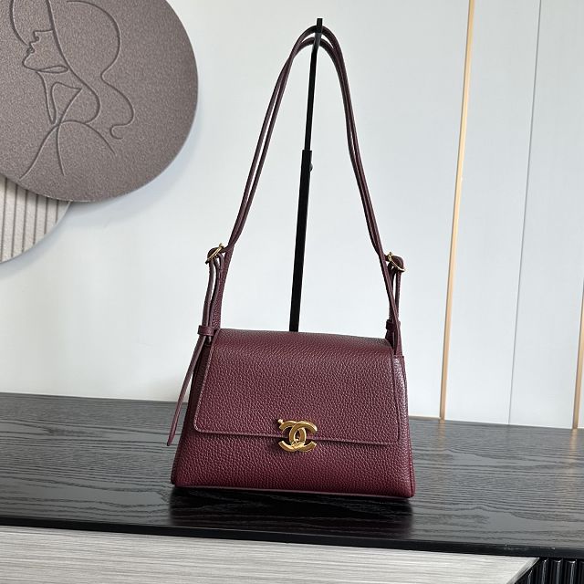 CC grained calfskin small flap bag AS6489 bordeaux