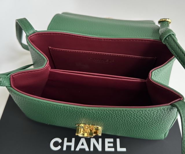 CC grained calfskin small flap bag AS6489 green