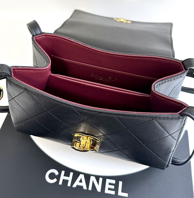 CC lambskin small flap bag AS6489 black