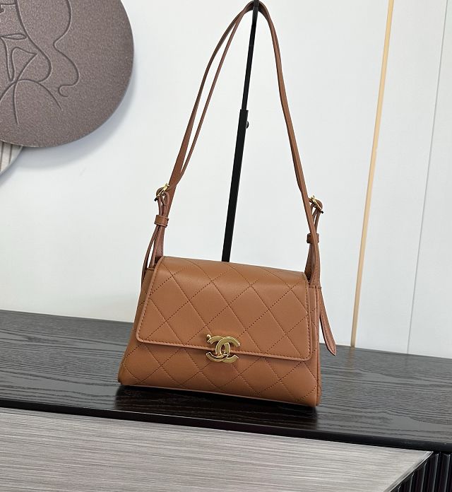 CC lambskin small flap bag AS6489 brown