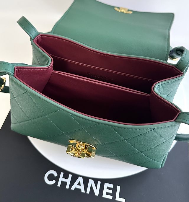 CC lambskin small flap bag AS6489 green